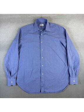 Brioni Dress Shirt Men’s 15/38 Blue Micro Check 100% Cotton Made In Italy
